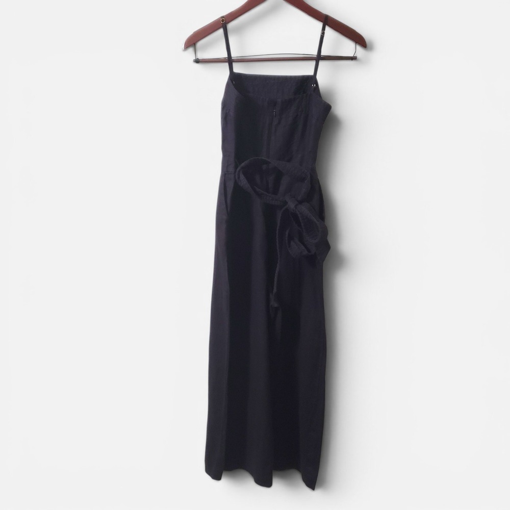 J.Crew Tie Waist Wide Leg Cropped Linen Jumpsuit‎ G6369 Black Size 2 - Picture 5 of 14